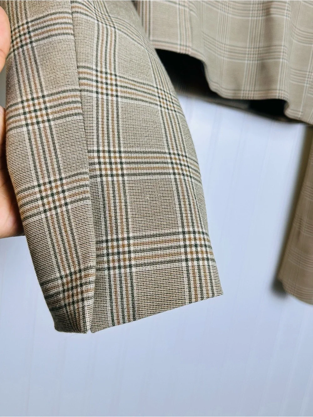 Zara Crop Blazer Jacket Plaid Tan Brown Boxy Blogger Preppy Business Casual S - Picture 10 of 16